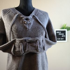 It's Our Time Lace Up V-neck Knit Sweatshi…